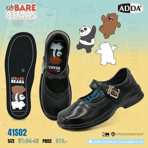 ADDA รองเท้านักเรียน เด็กผู้หญิงลาย We Bare Bears ลิขสิทธิ์แท้ รุ่น 41S02W1 (ไซส์ 34-43)
