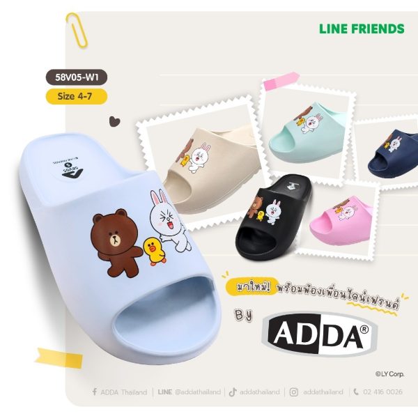 ADDA รองเท้าแตะ รองเท้าลำลอง แบบสวม Line Friends รุ่น 58V05W1 (ไซส์ 4-7)
