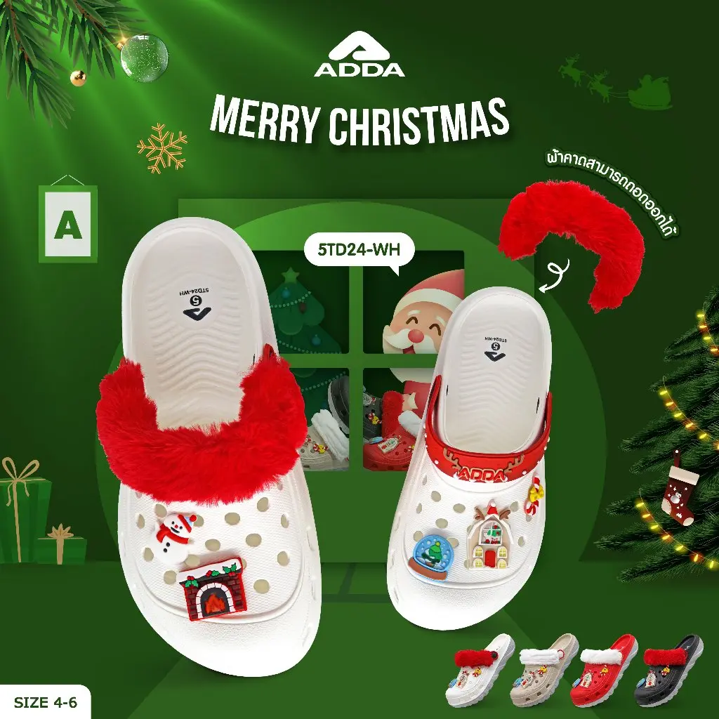 ADDA 2density รองเท้าแตะ รองเท้าลำลอง สำหรับผู้หญิง แบบสวมหัวโต Christmas รุ่น 5TD24WH (ไซส์ 4-7) - Image 2